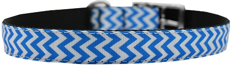 Chevrons Nylon Dog Collar with classic buckle 3/4" Blue Size 18